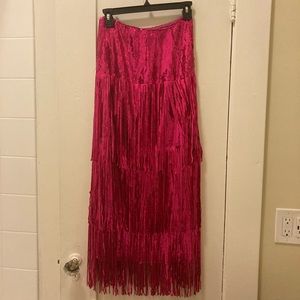 Anthropologie Maeve Tatiana Fringed Skirt - Pink / Magenta